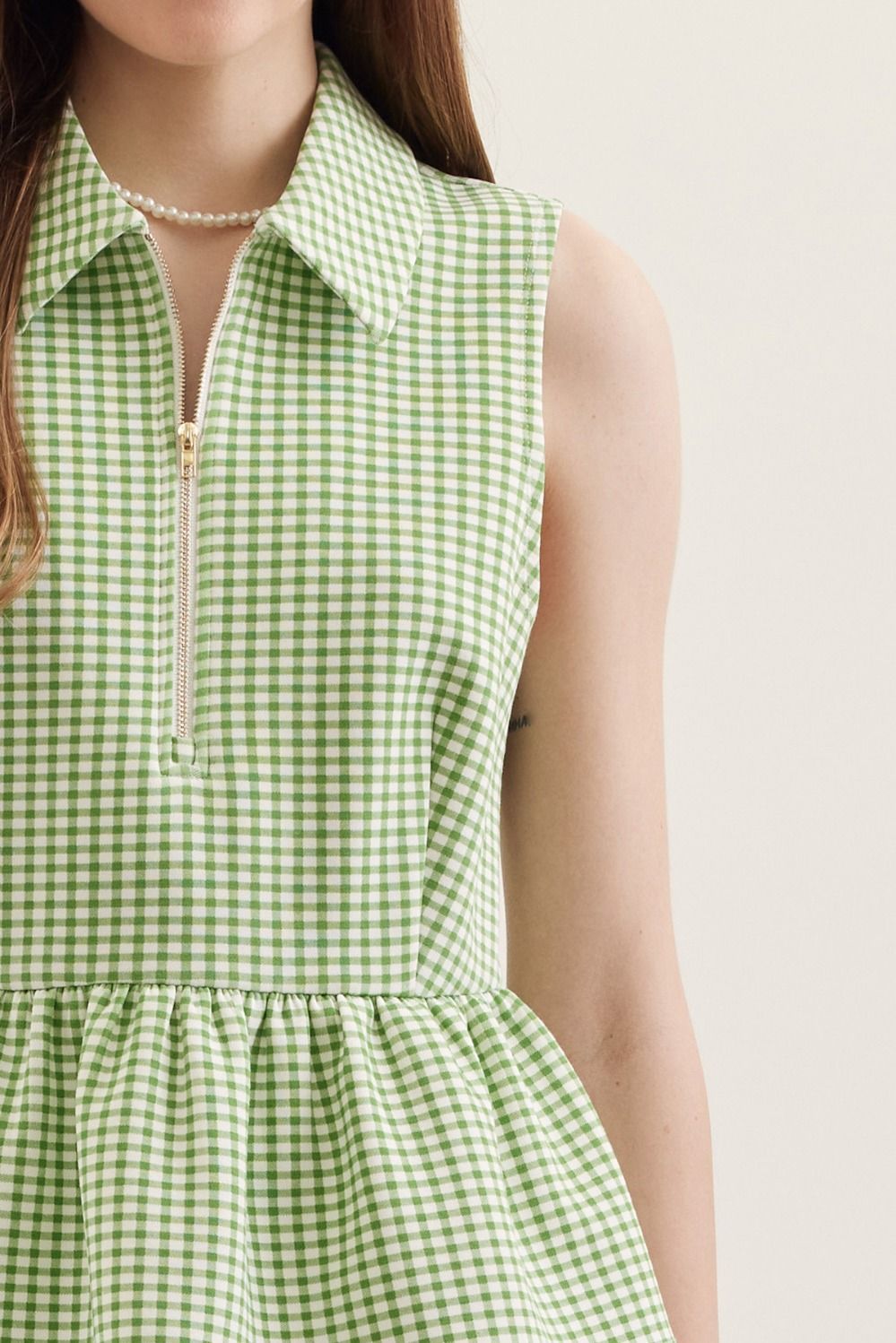 T30068 Gingham Sleeveless Peplum Top