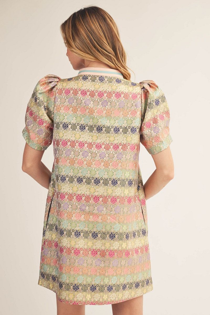 J7013 Floral Jacquard Dress