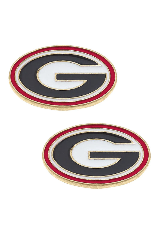 Georgia Bulldogs Enamel Logo Stud Earrings in Shiny Gold