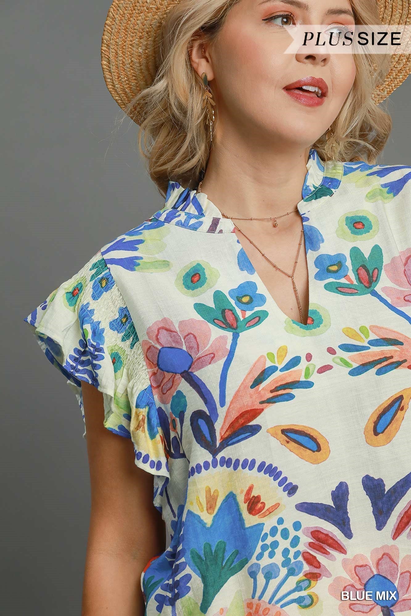 WK9561 Curvy Garden Fiesta Flutter Top