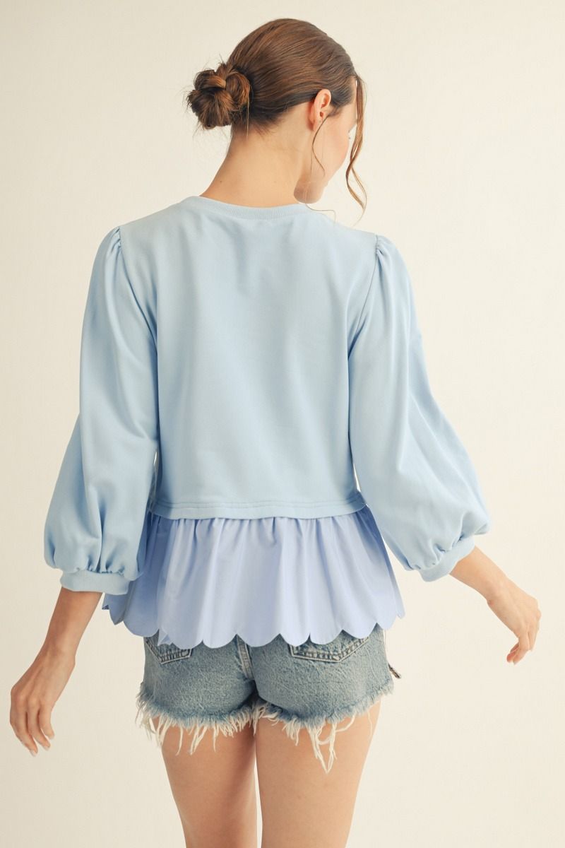M50243 3/4 Sleeve Peplum Top