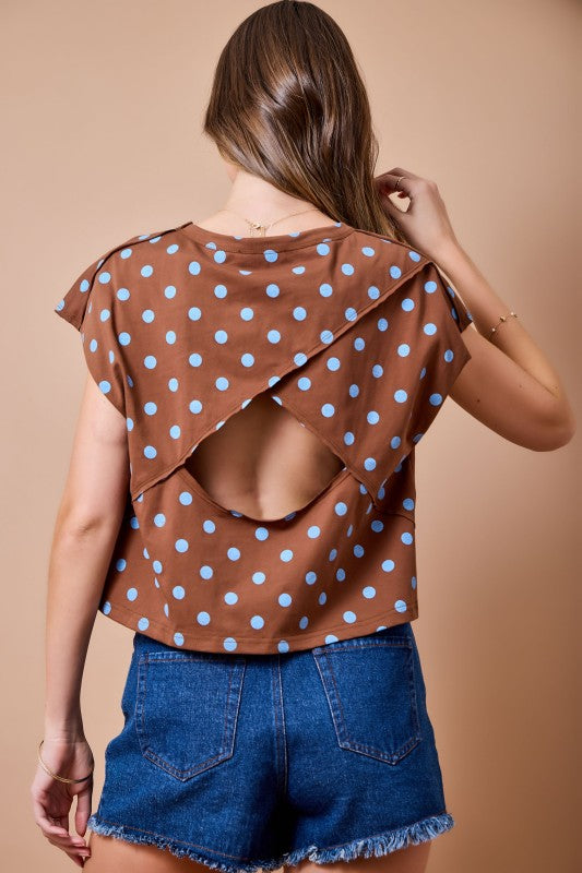 A4756 Polka Dot Back Cutout Detail Top
