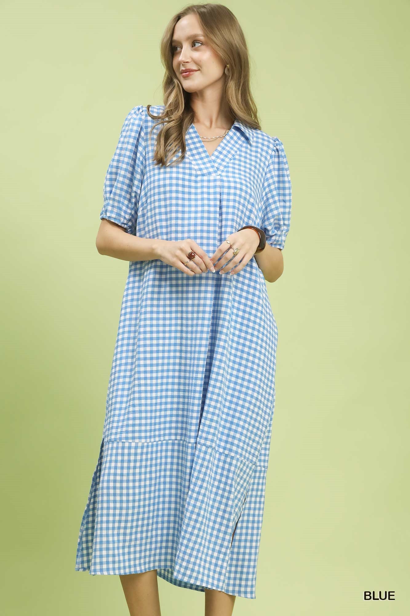 C6338 Gingham Midi Dress