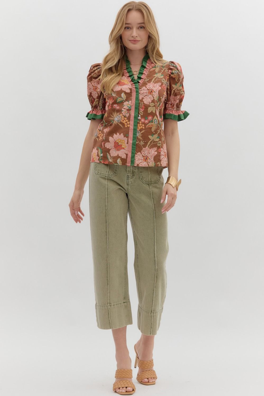 T27949 Floral Print Puff Sleeve Top