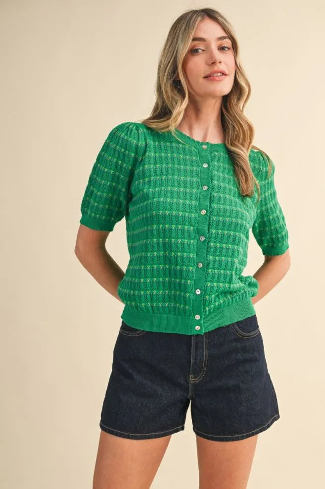 MSW11254 Button Down Pointelle Sweater Top