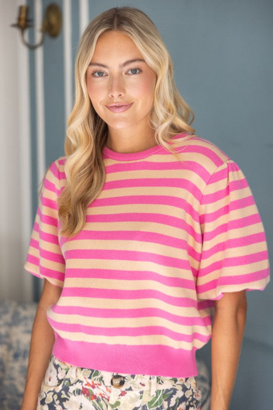 36840 Stripe Bubble Sleeve Top