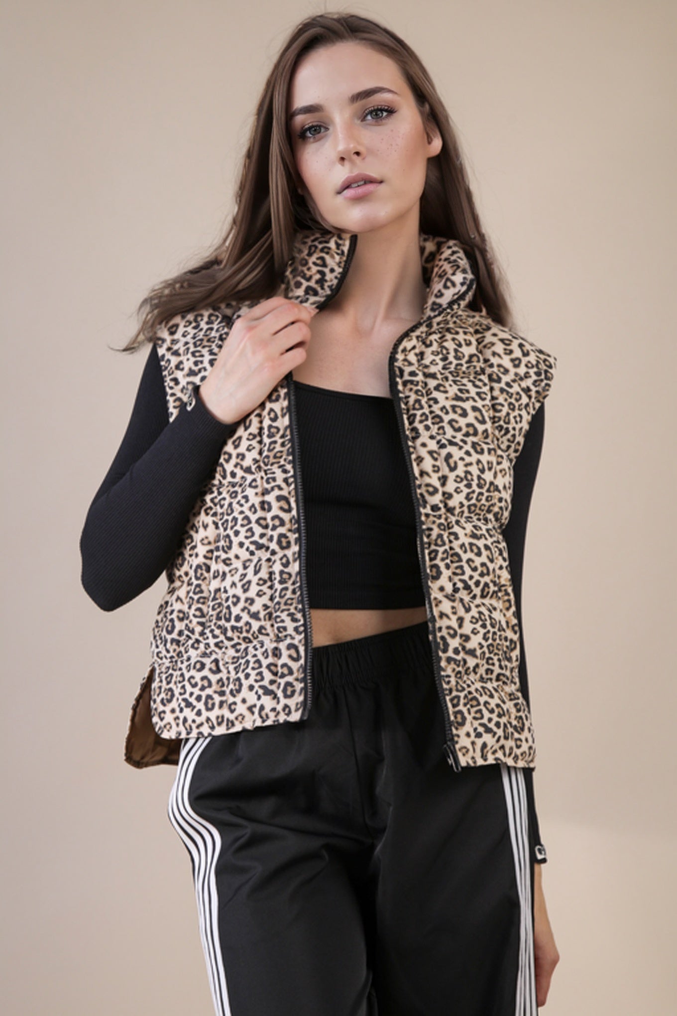 NJ90282 Leopard Puffer Vest