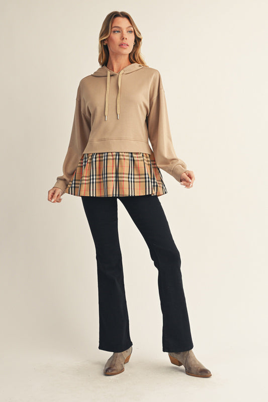 G12418-2 Plaid Accent Hooded Top