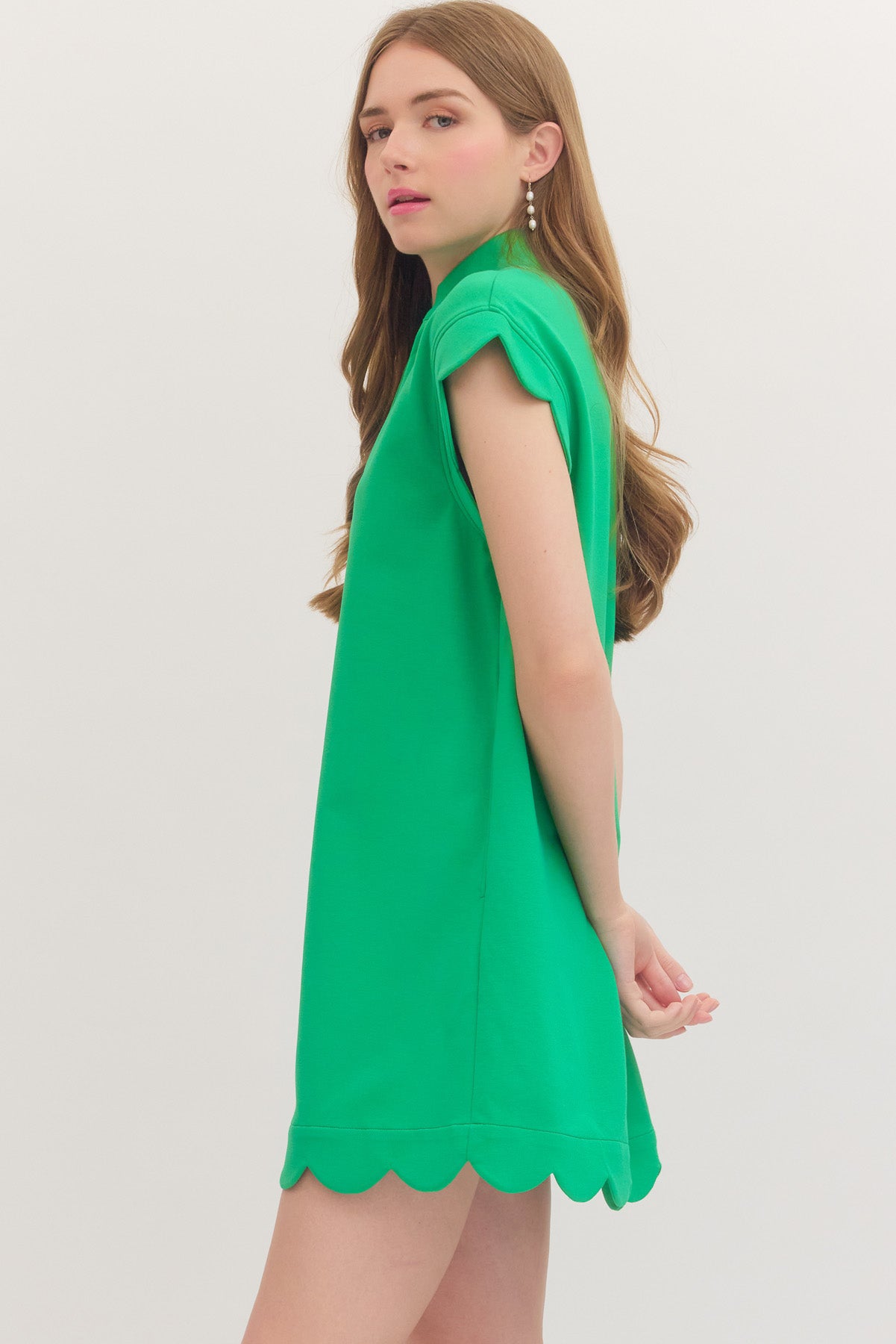 D31760 Scallop Trim Mini Dress
