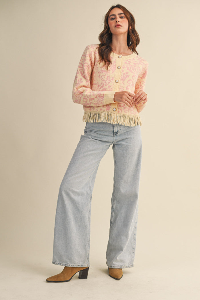 MSW11143 Floral Fringed Sweater Cardigan