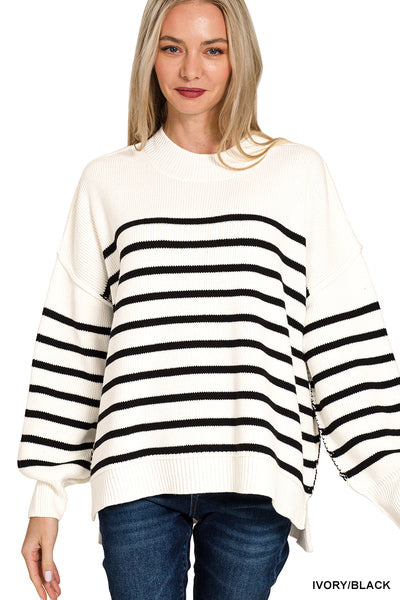 TW-2655A5 Exposed Seam Striped Sweater