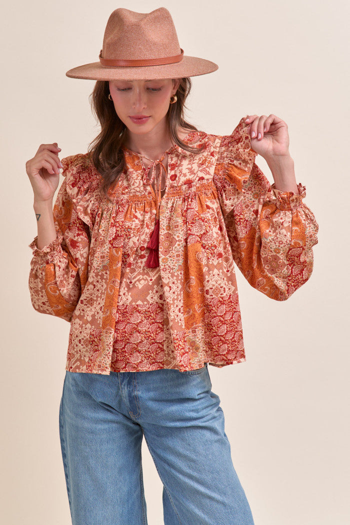 MTP4350 Patchwork Printed Blouse