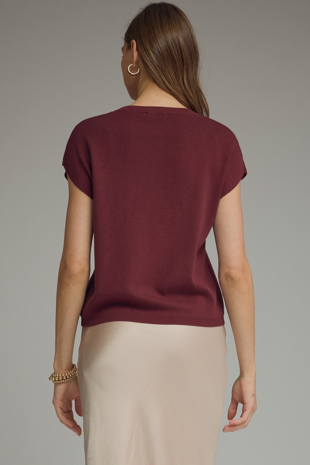 T29142 Solid Cap Sleeve Top