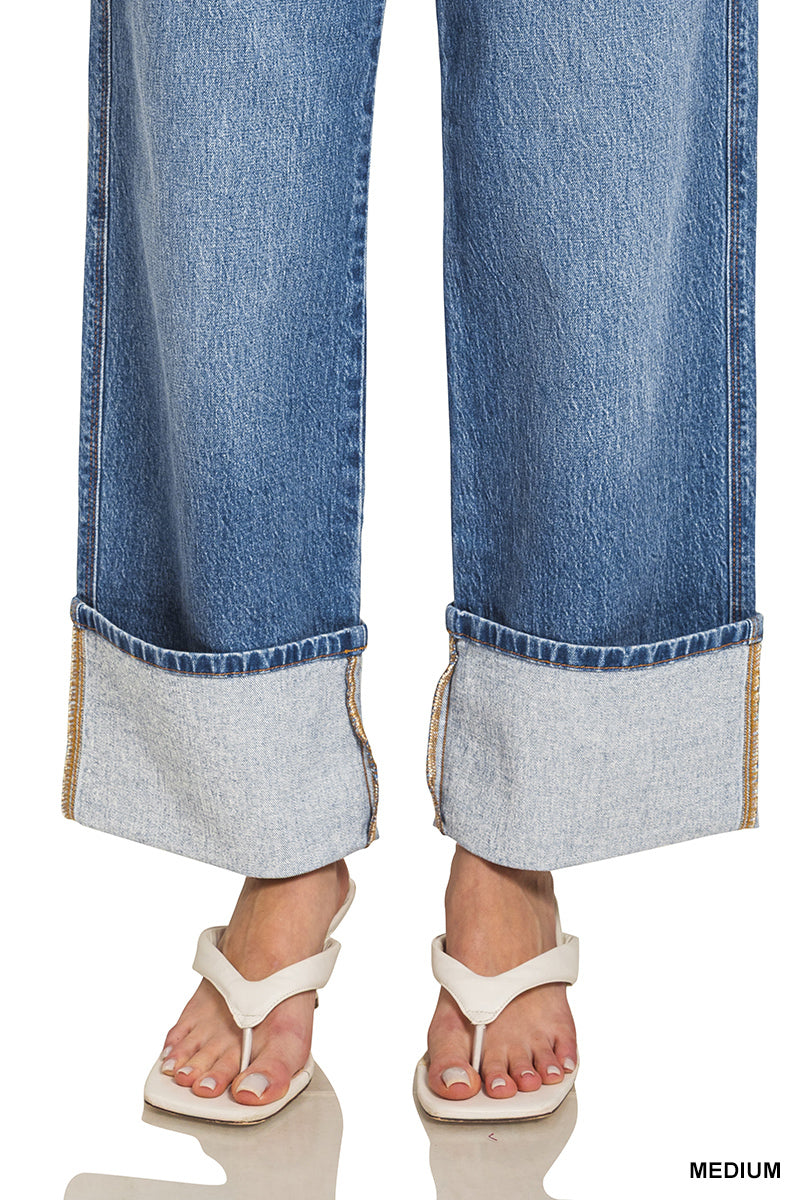 DTP-9583MM Cuffed Wide Leg Jeans