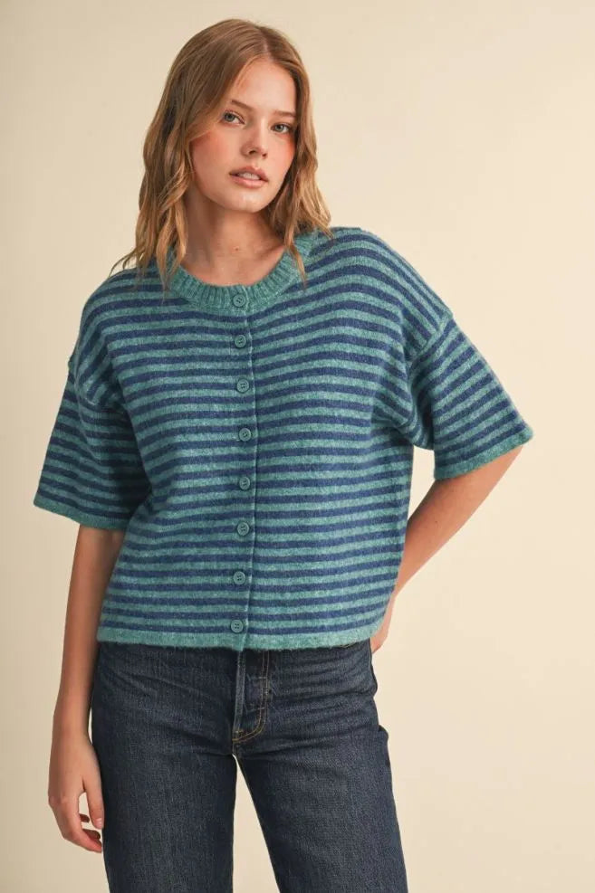 MSW11399 Striped Short Sleeve Sweater