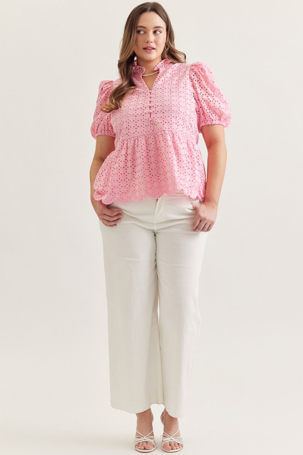 T30420 Short Sleeve Eyelet Top