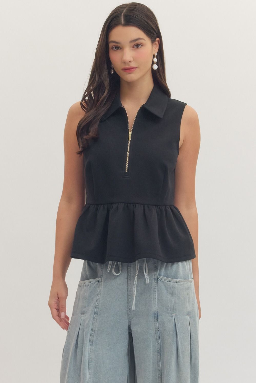 T30057 Solid Sleeveless Peplum Top