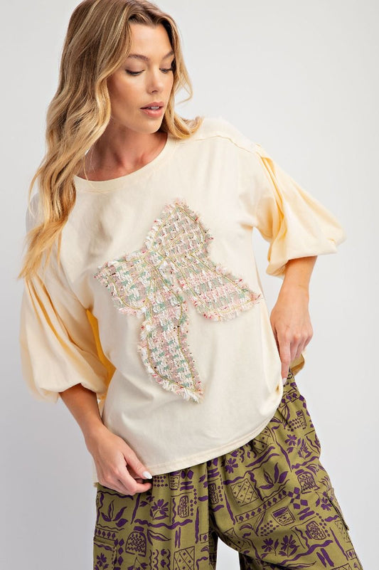 ET25243 Tweed Ribbon Patch Top