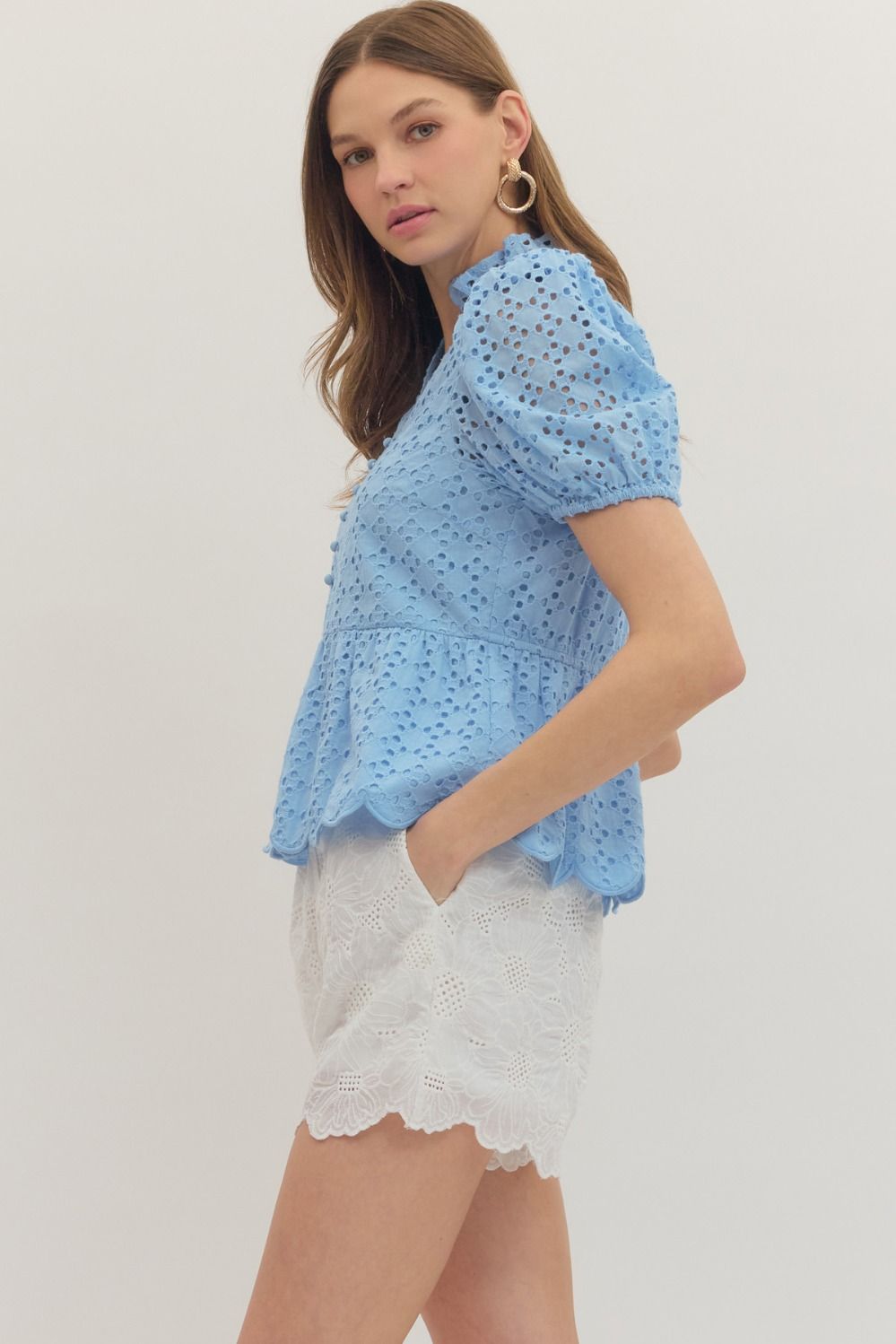T30420 Short Sleeve Eyelet Top
