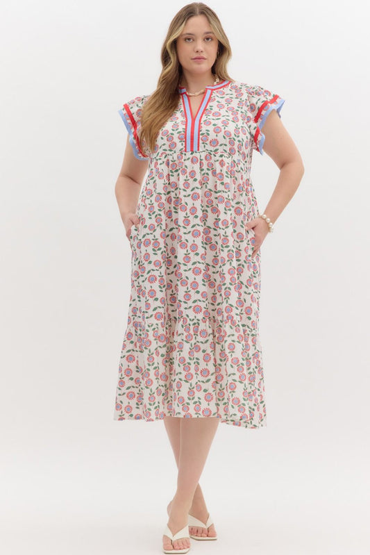 D26475P Curvy Floral Print Midi Dress
