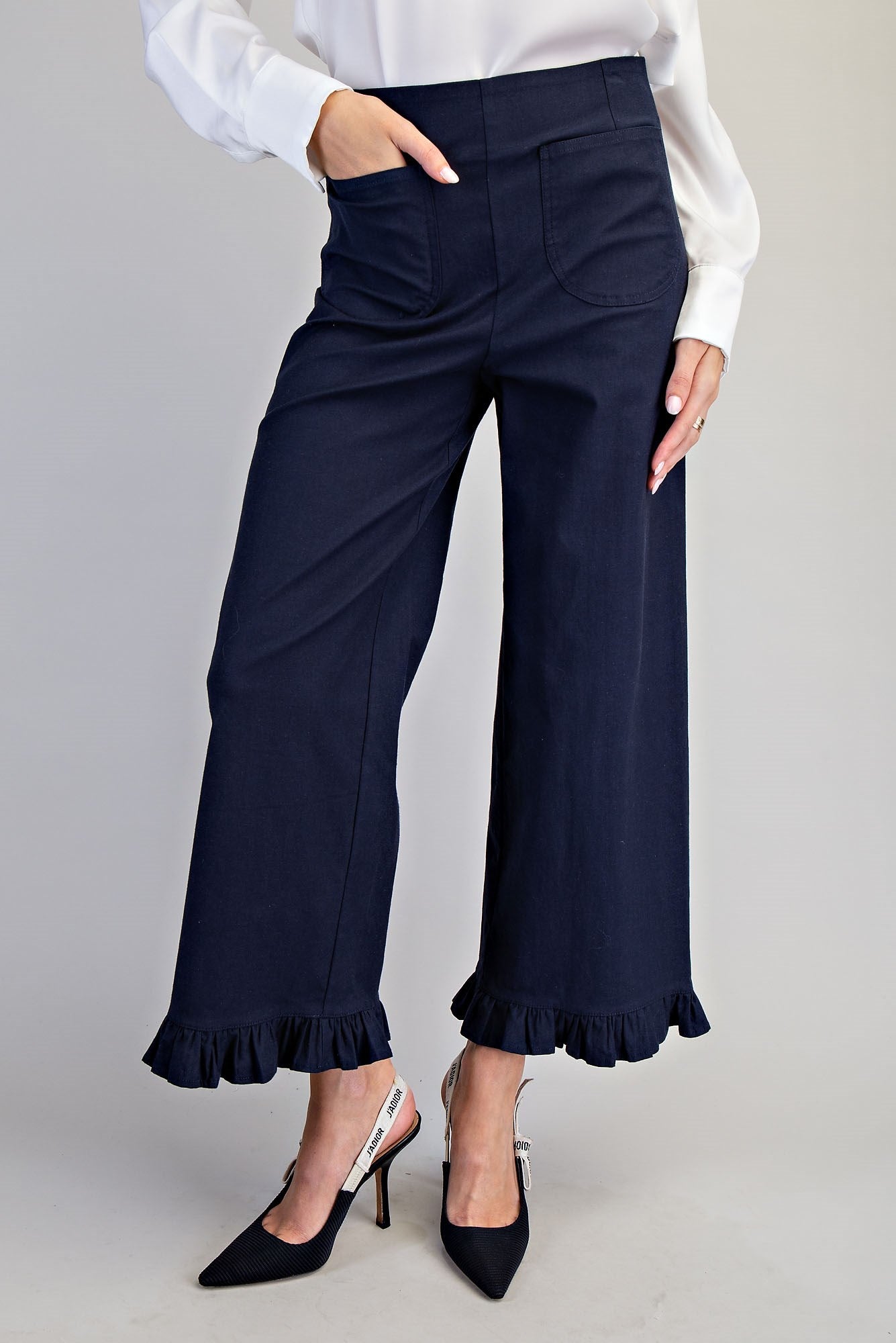 PK14534 Straight Leg Ruffled Hem Pants