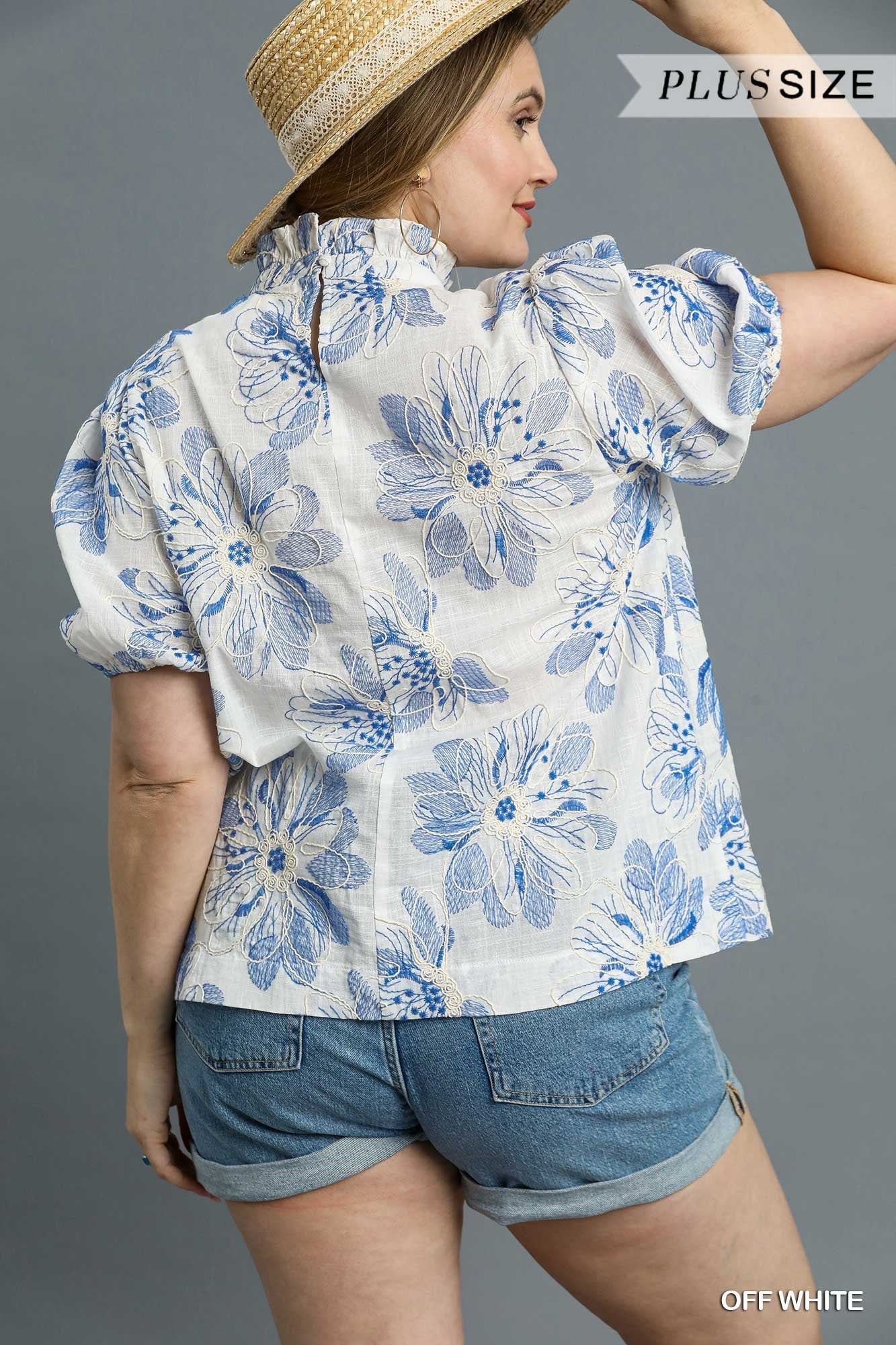 WK0168 Curvy Chic Floral Embroidered Top