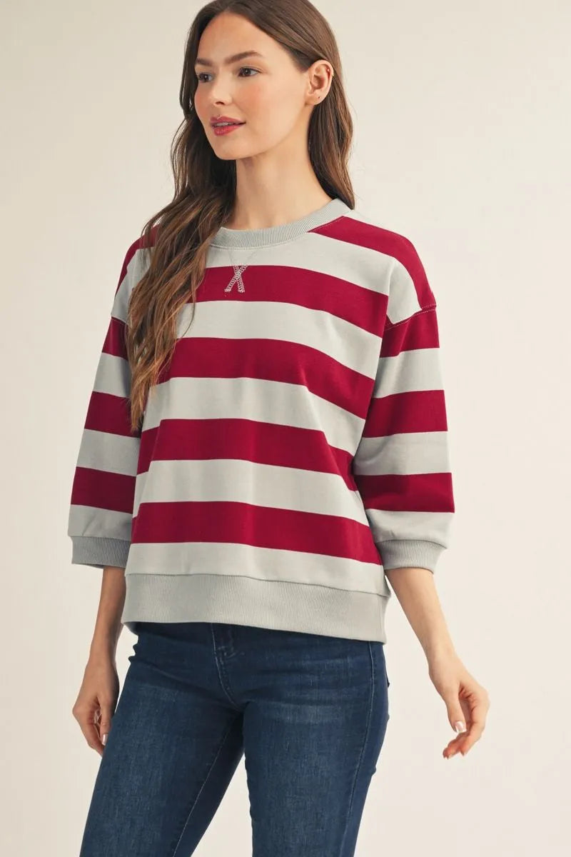 B13511 3/4 Sleeve Bold Stripe Top