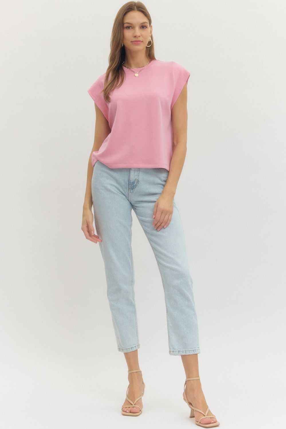 T28380 Solid Cap Sleeve Top