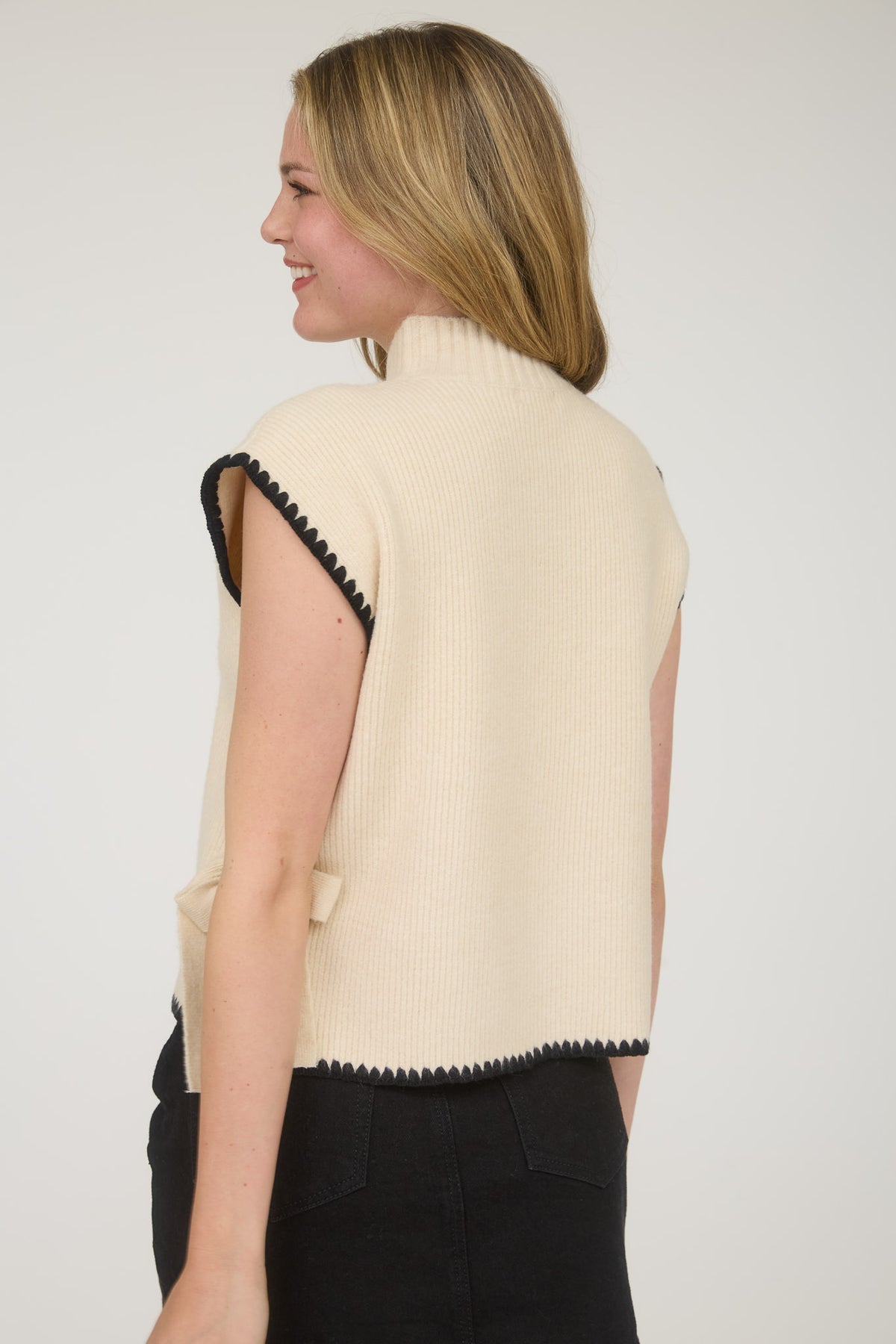 CR2733 Mock Neck Side Tie Sleeveless Sweater