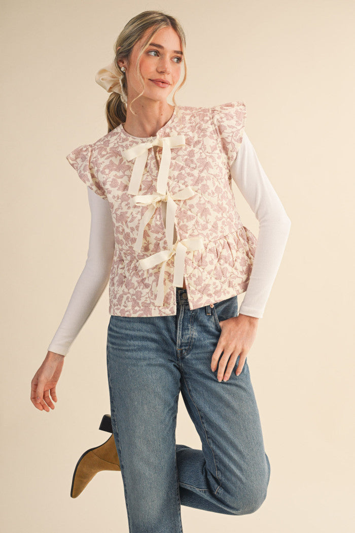 MJK4427 Floral Quilted Vest