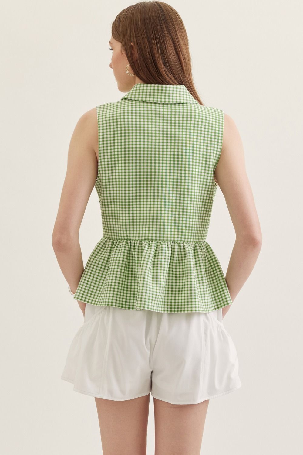 T30068 Gingham Sleeveless Peplum Top