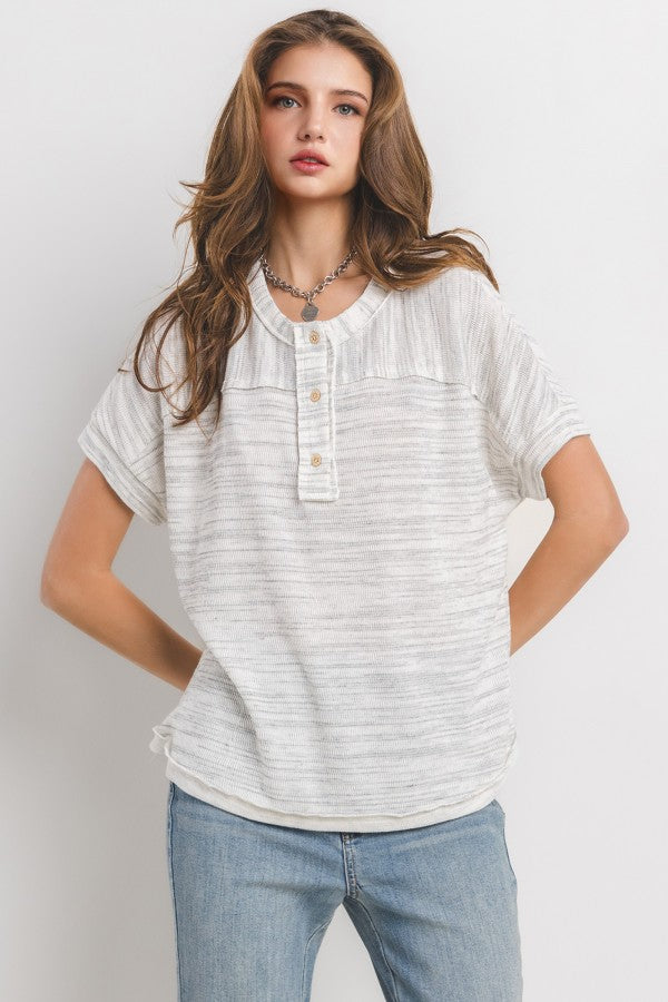 TY12897SA Textured Henley Top