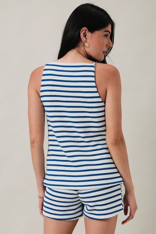 AT5249-2 Textured Striped Spaghetti Strap Top