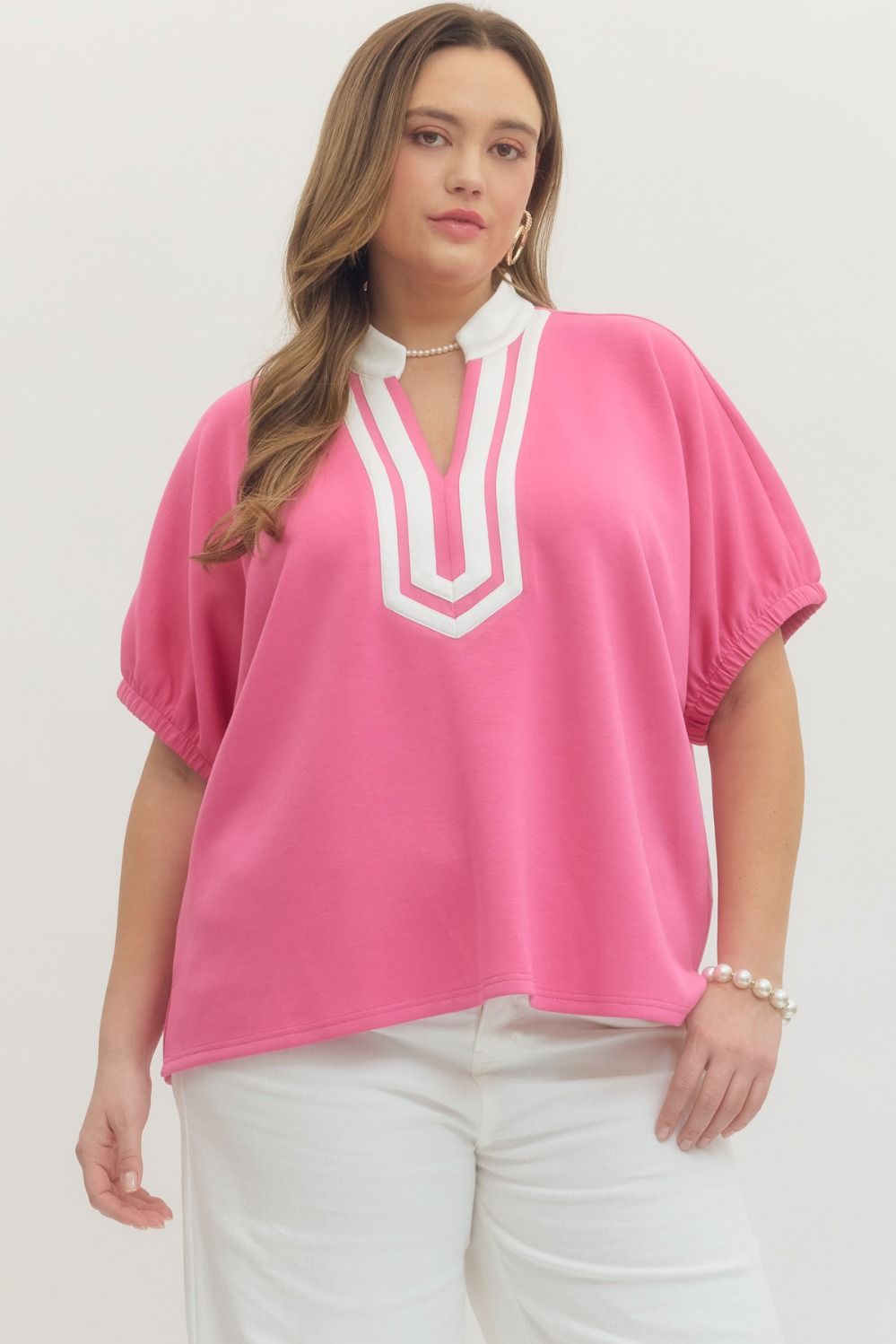 T29735P Curvy Solid Short Sleeve Top
