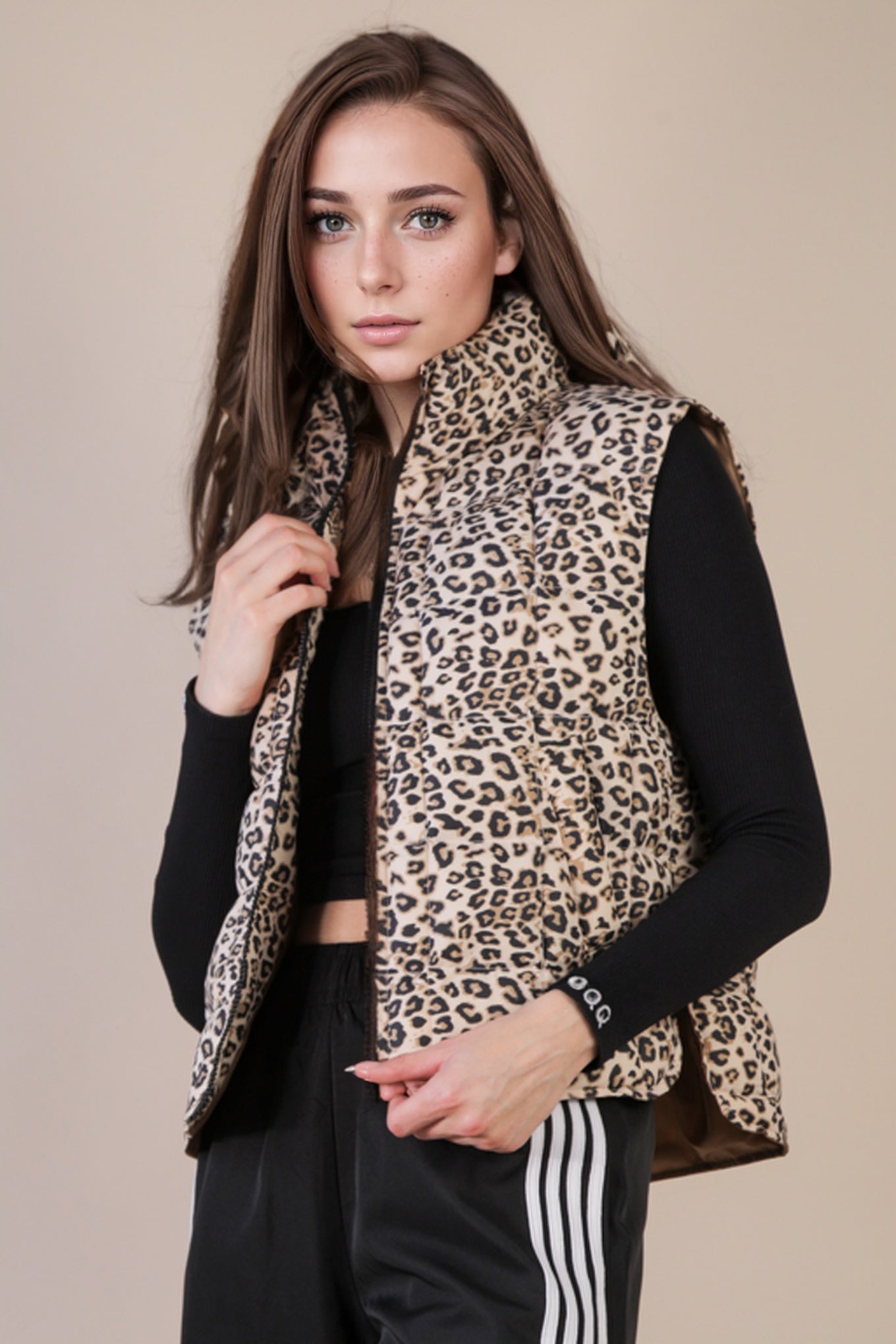 NJ90282 Leopard Puffer Vest