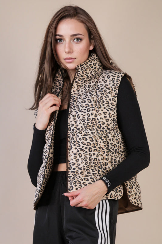 NJ90282 Leopard Puffer Vest
