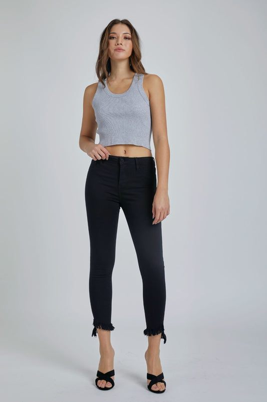 AB76316BLK Mid Rise Crop Skinny Jeans