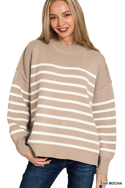 TW-2655A5 Exposed Seam Striped Sweater