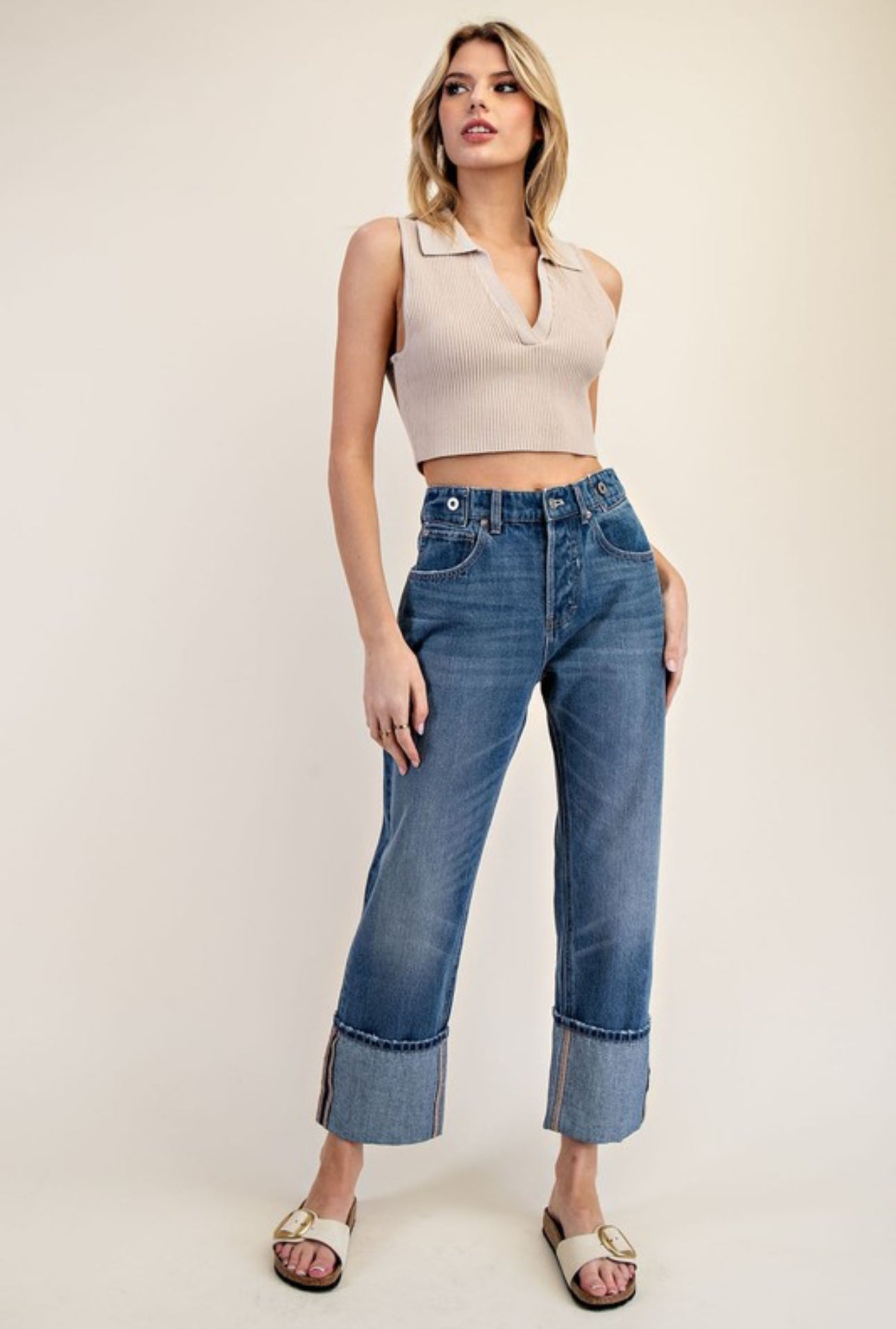 PH12506 Mineral Washed Cuffed Straight Pants