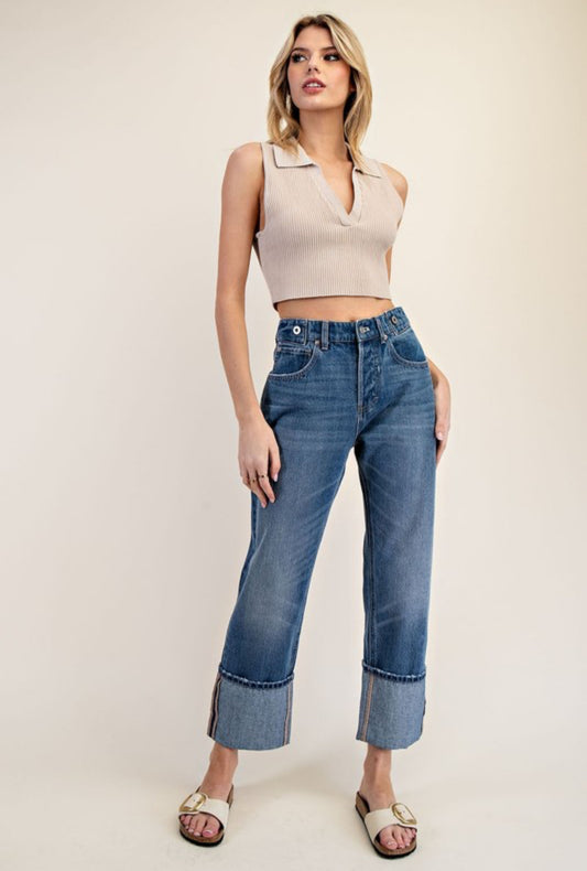 PH12506 Mineral Washed Cuffed Straight Pants