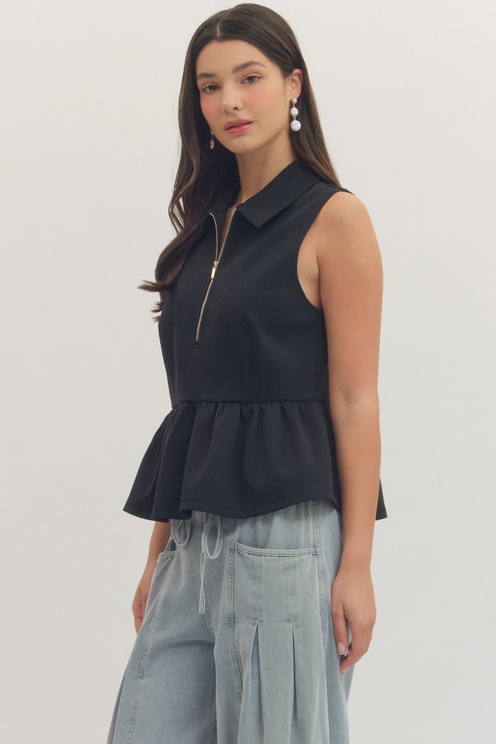 T30057 Solid Sleeveless Peplum Top
