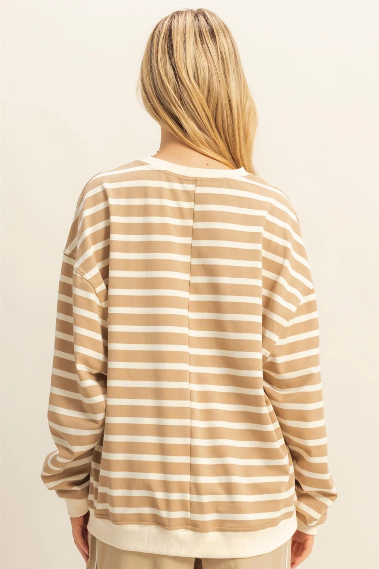 HF25F060 Striped Long Sleeve Tee with Contrast Hem