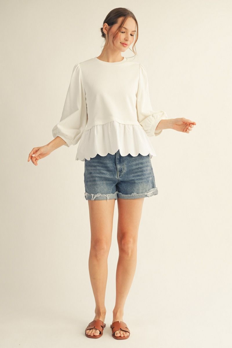 M50243 3/4 Sleeve Peplum Top