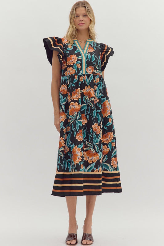 D27907 Floral Print Midi Dress
