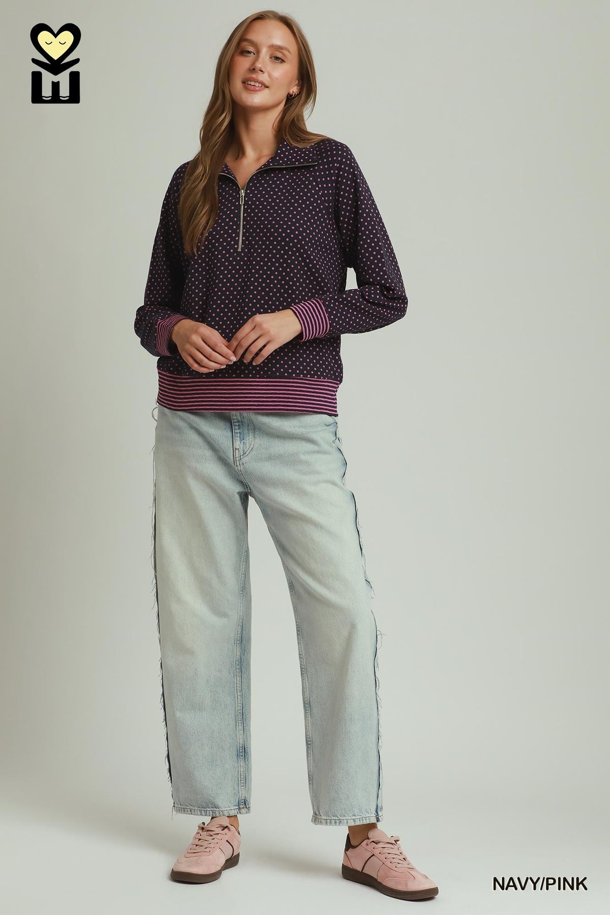 H1155 Polka Dot Half Zip Pullover