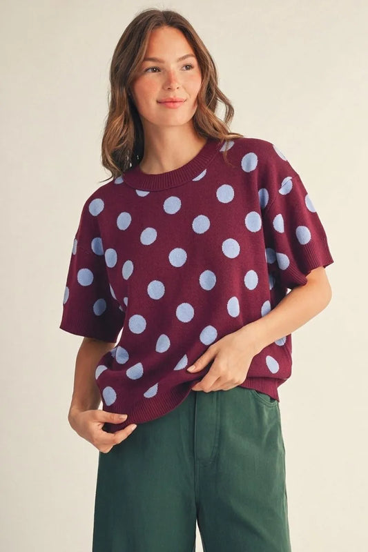 G14922-2 Polka Dot Sweater Top