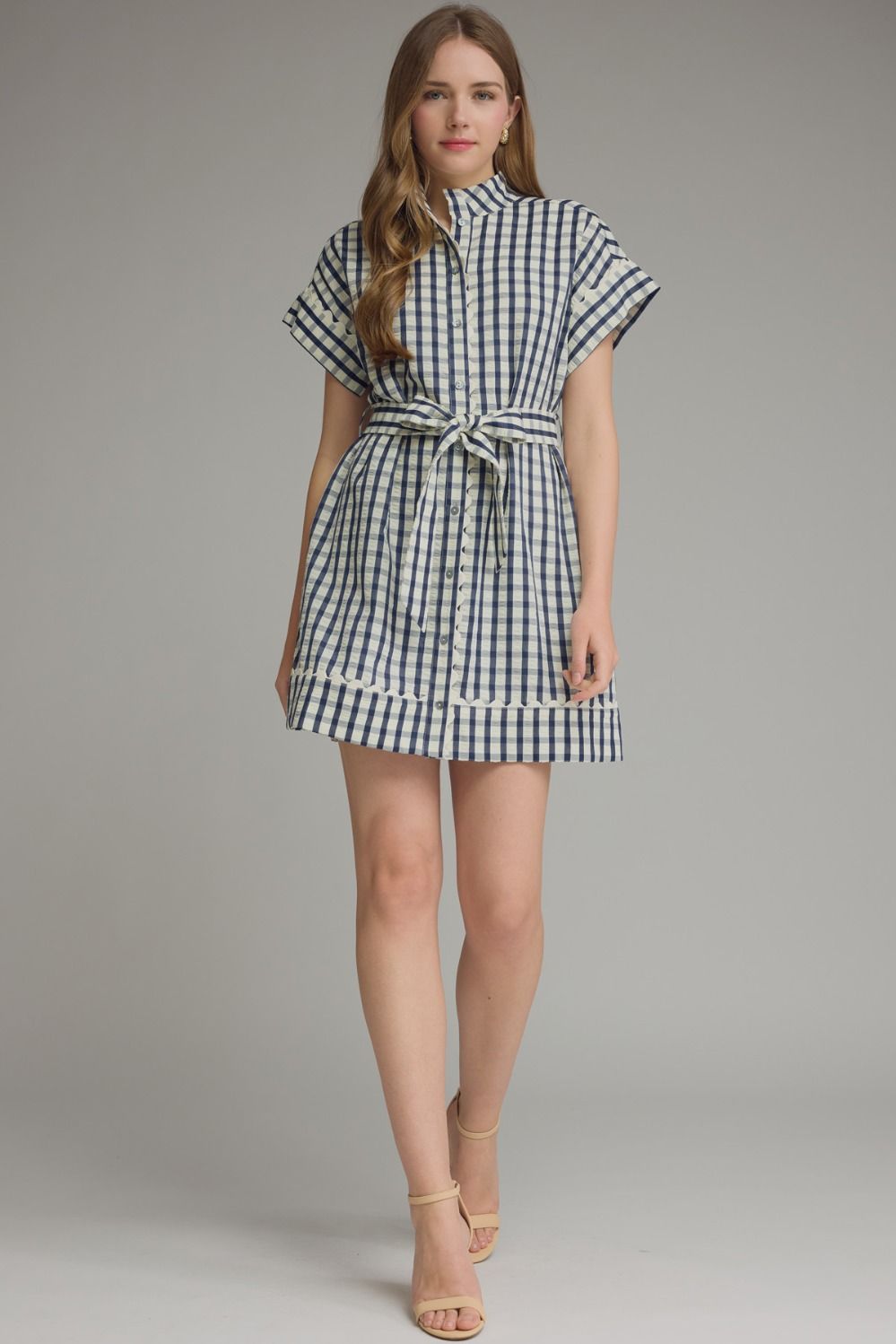 D31665 Gingham Collared Mini Dress