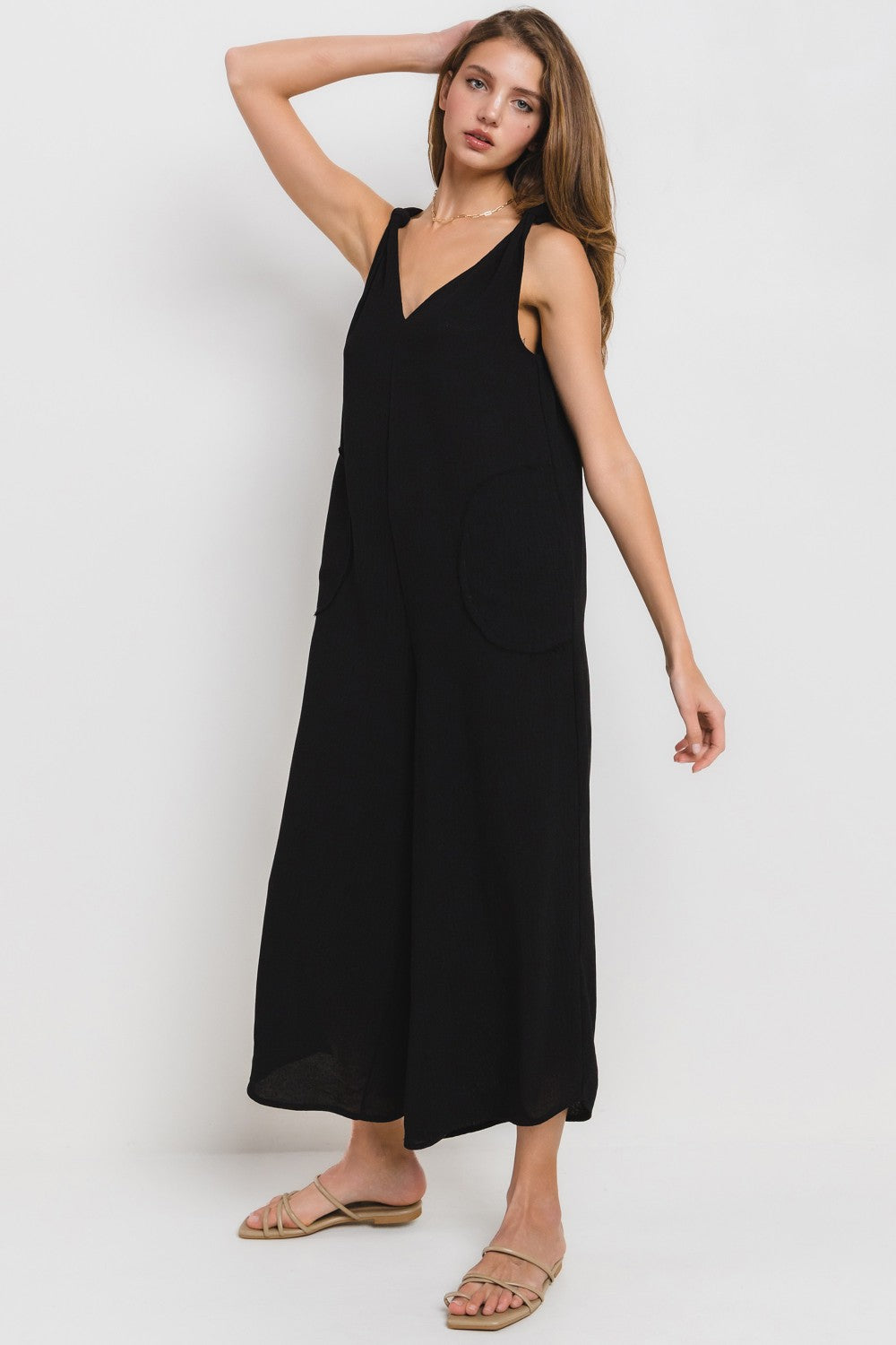 BEU62052SA Solid V-Neck Jumpsuit