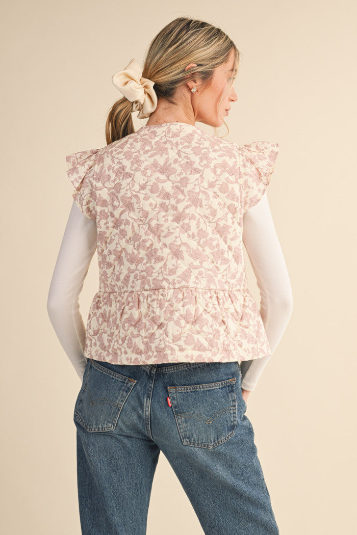 MJK4427 Floral Quilted Vest