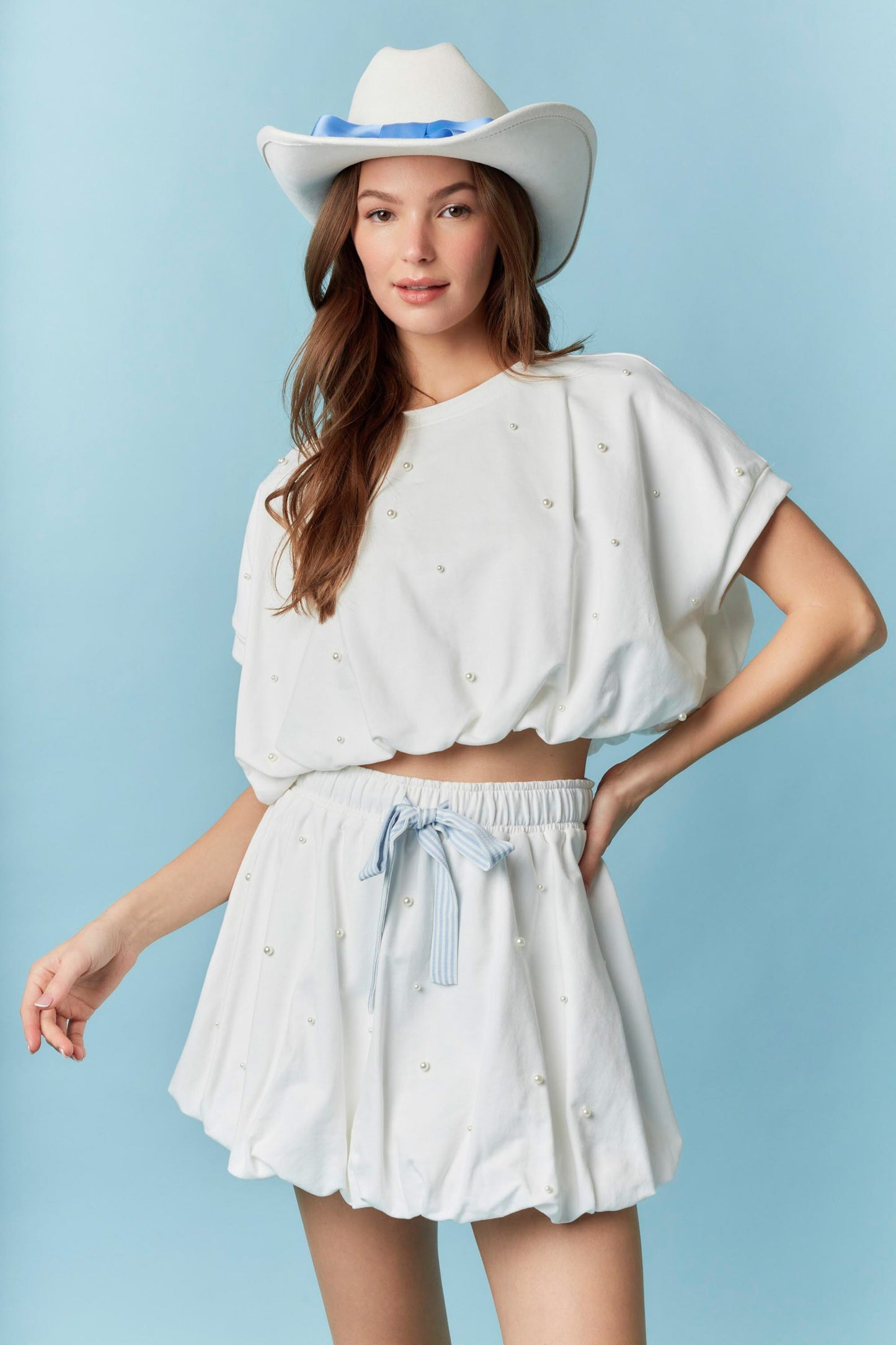 IKT39666-02 Pearl Detail Cropped Top
